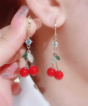 Stylish Red Alloy Zircon Crystal Agate Drop Earrings