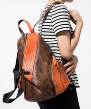 Stylish Red Black Patchwork Calf Leather Backpack Bag