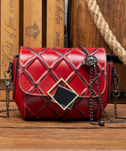 Stylish Red Calf Leather Chain Linked Messenger Bag