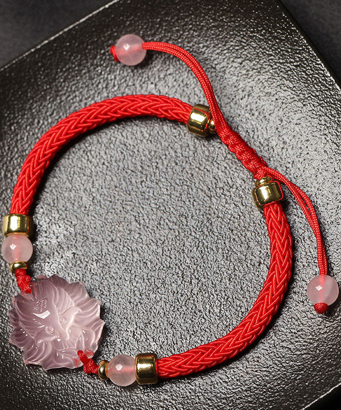 Stylish Red Hand Knitting Crystal Gem Stone Charm Bracelet