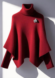 Stylish Red Hign Neck Knit Sweaters And Velvet Pants Two Piece Set Spring