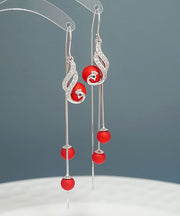 Stylish Red Pearl Phoenix S925 Silver Drop Earrings