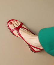 Stylish Red Peep Toe Hollow Out Splicing Chunky Sandals