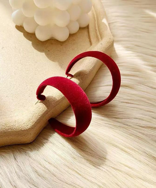 Stylish Red Pile Coating C Shaped Hoop Earrings