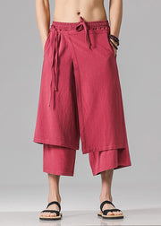 Stylish Red Pockets Patchwork Tie Waist Men Pants Summer