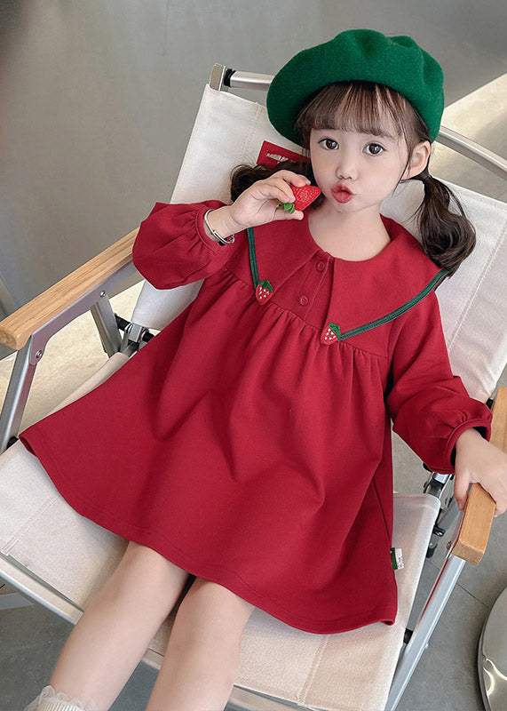 Stylish Red Sailor Collar Patchwork Kids Maxi Dress Spring