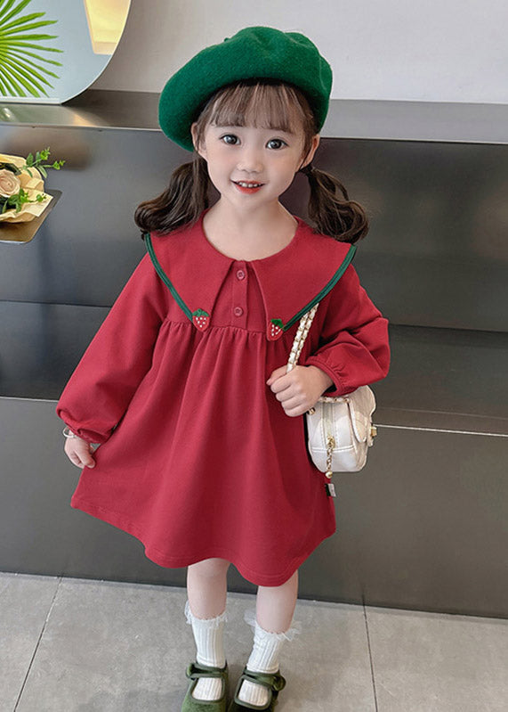 Stylish Red Sailor Collar Patchwork Kids Maxi Dress Spring