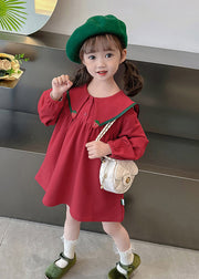 Stylish Red Sailor Collar Patchwork Kids Maxi Dress Spring