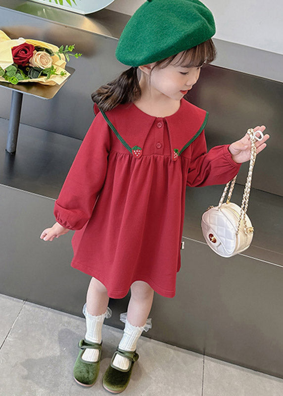 Stylish Red Sailor Collar Patchwork Kids Maxi Dress Spring