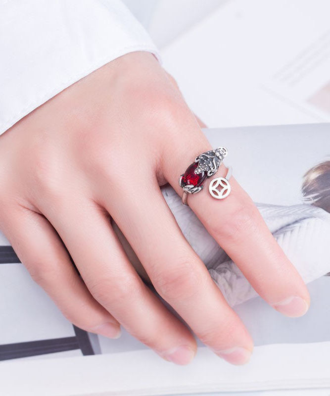 Stylish Red Steling Silver Inlaid A Mythical Wild Animal Rings