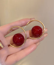 Stylish Red Sterling Silver Alloy Pearl Hoop Earrings