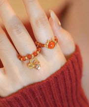 Stylish Red Sterling Silver Overgild Crystal Rings Two Piece Set