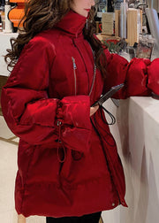 Stylish Red Turtleneck Zippered Drawstring Duck Down Jacket Winter