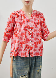 Stylish Red V Neck Print Cotton Shirt Summer