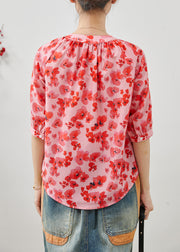 Stylish Red V Neck Print Cotton Shirt Summer