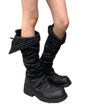 Stylish Rivet Splicing Chunky Boots Black Suede