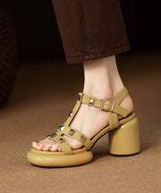 Stylish Rivet Splicing Chunky Sandals Yellow Faux Leather