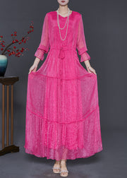 Stylish Rose Cinched Chiffon Long Dress Spring