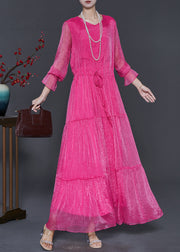 Stylish Rose Cinched Chiffon Long Dress Spring