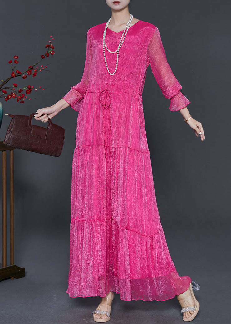 Stylish Rose Cinched Chiffon Long Dress Spring