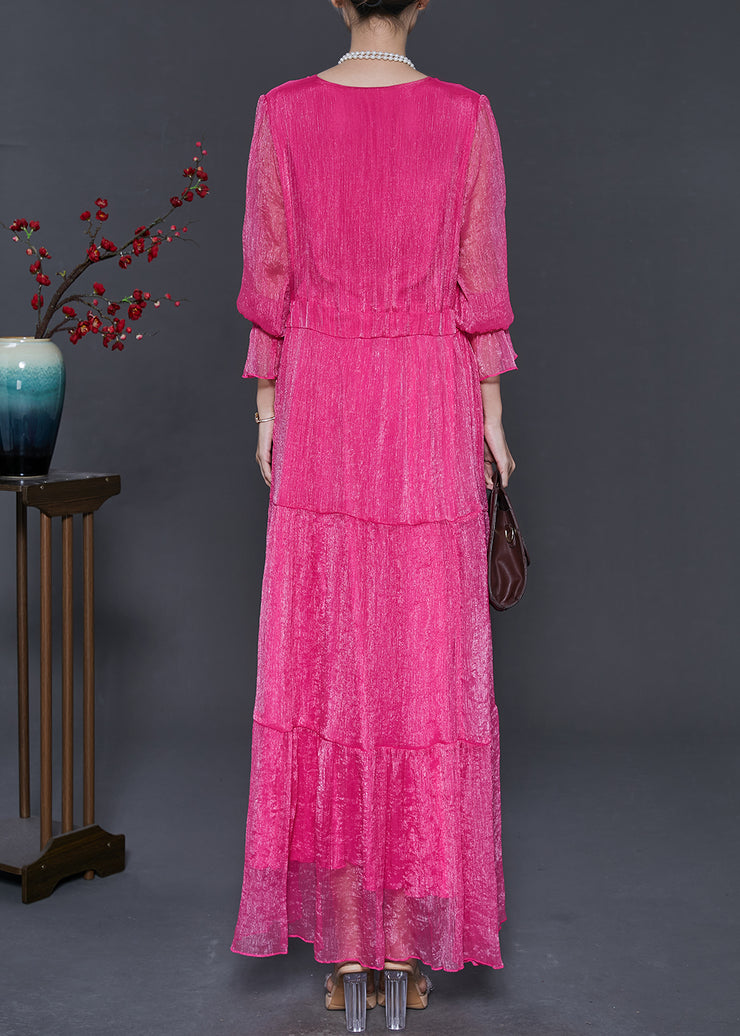 Stylish Rose Cinched Chiffon Long Dress Spring