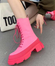 Stylish Rose Cross Strap Rivet Splicing Chunky Boots