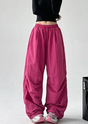 Stylish Rose Elastic Waist Wrinkled Cotton Pants Spring