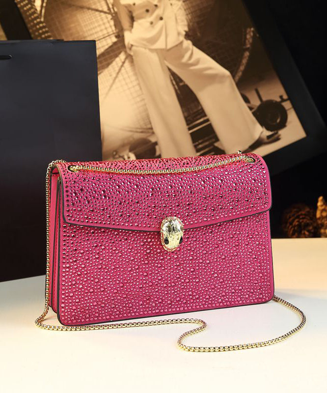 Stylish Rose Zircon Faux Leather Chain Linked Messenger Bag