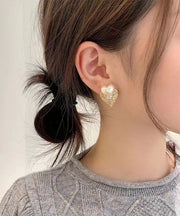 Stylish Silk Metal Zircon Love Pearl Stud Earrings