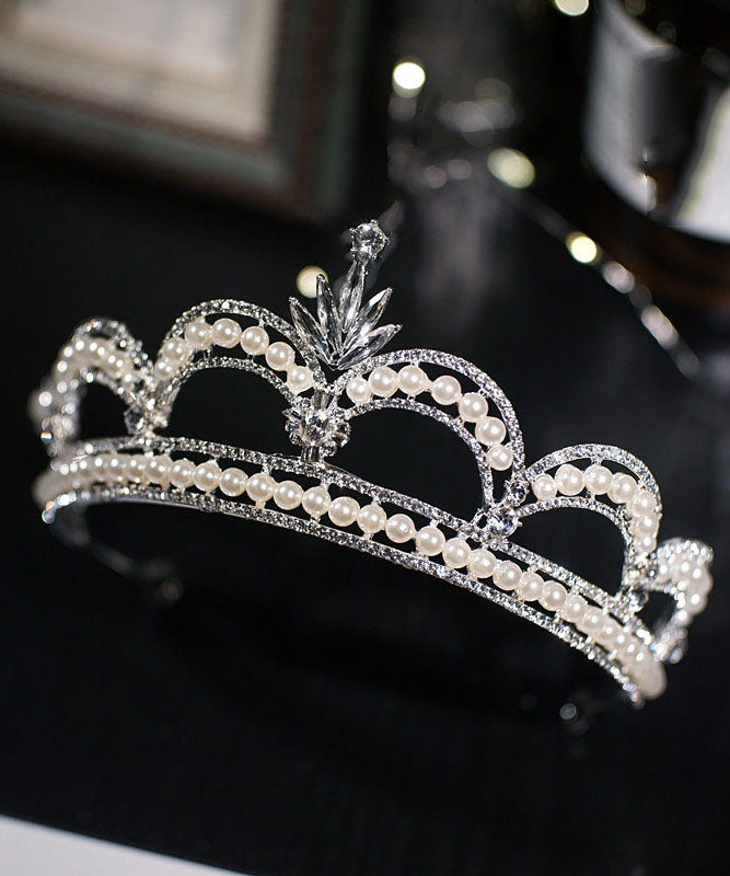 Stylish Silk Silvering Zircon Pearl Girl Crown