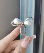 Stylish Silk Stainless Steel Pearl Bow Brooch