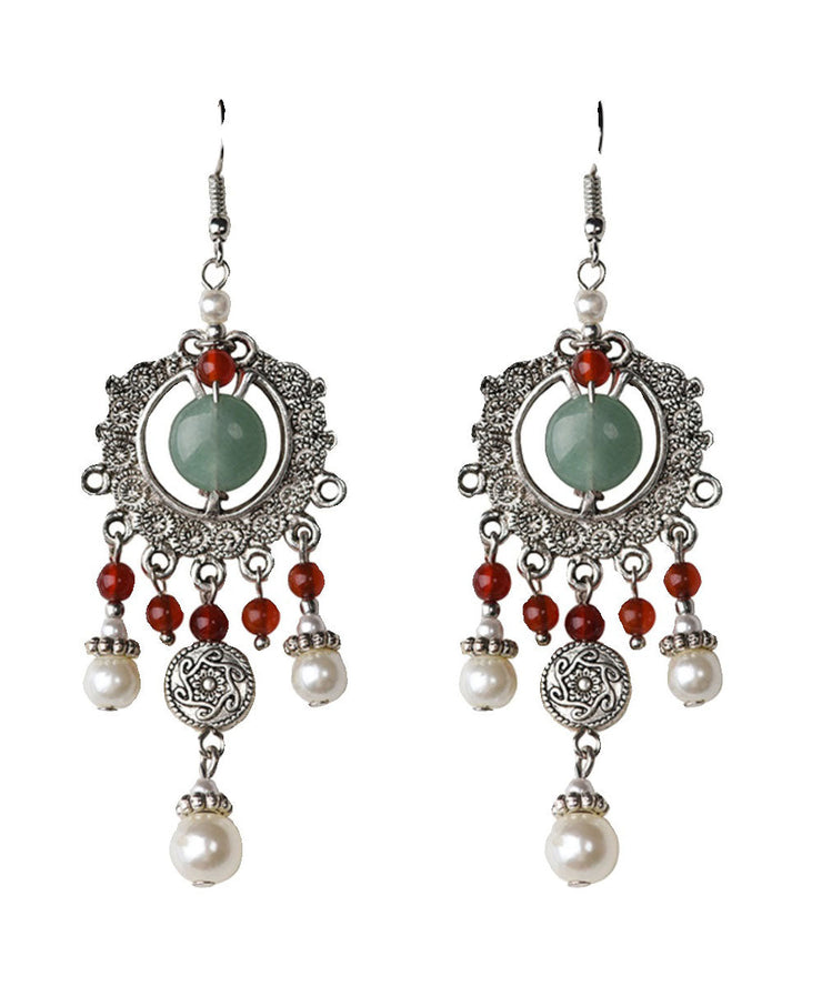 Stylish Silk Sterling Silver Alloy Jade Agate Drop Earrings