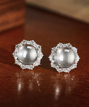 Stylish Silk Sterling Silver Overgild Inlaid Zircon Gem Stone Stud Earrings