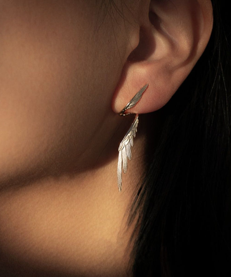 Stylish Silk Sterling Silver Wing Drop Earrings