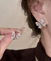 Stylish Silk Sterling Silver Zircon Butterfly Stud Earrings
