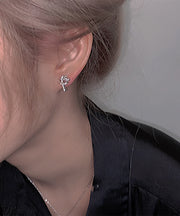 Stylish Silk Sterling Silver Zircon Love Stud Earrings