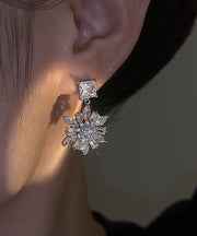 Stylish Silk Sterling Silver Zircon Snowflake Drop Earrings