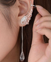 Stylish Silver Color Angel Wings Crystal Metal Tassel Drop Earrings