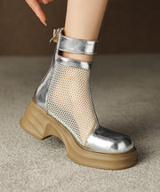 Stylish Silver Hollow Out Breathable Splicing Platform Boots