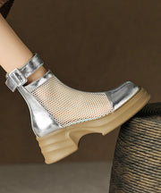 Stylish Silver Hollow Out Breathable Splicing Platform Boots