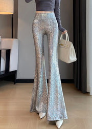 Stylish Silvery Serpentine Tummy Control Flared Trousers Spring