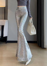 Stylish Silvery Serpentine Tummy Control Flared Trousers Spring