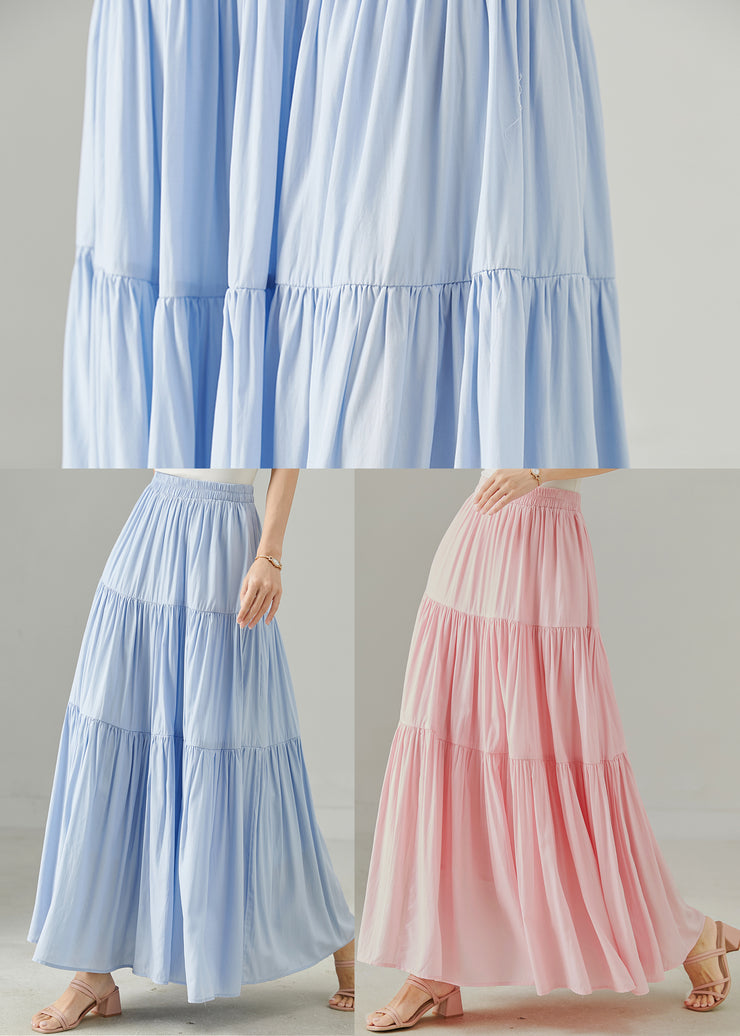 Stylish Sky Blue Elastic Waist Patchwork Cotton Skirt Spring