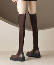 Stylish Splicing Chunky Thigh Boots Black Faux Leather