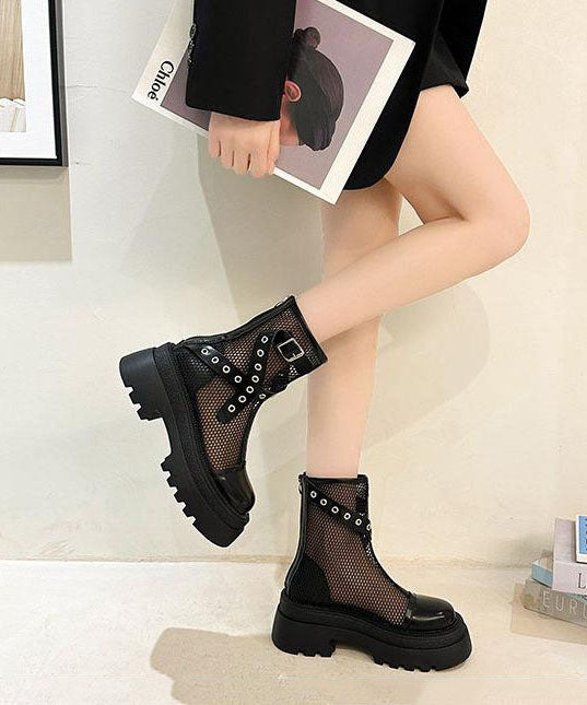 Stylish Splicing Platform Boots Pink Breathable Mesh