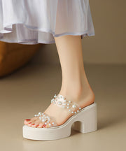 Stylish Splicing Platform Pink Slide Sandals Nail Bead