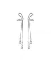 Stylish Sterling Silver Bow Tassel Drop Earrings