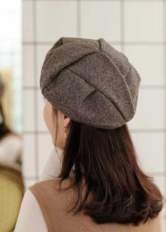 Stylish Versatile Dark Brown Asymmetric Design Beret Hat