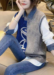 Stylish Vest Denim Patchwork Shirt Autumn New Casual Two-Piece Set