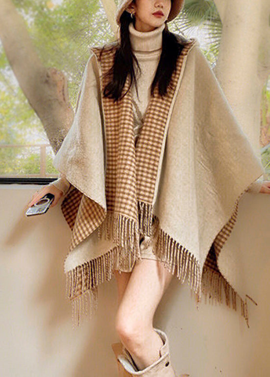 Stylish Wear On Both Sides Plaid Tassel Cashmere Shawl